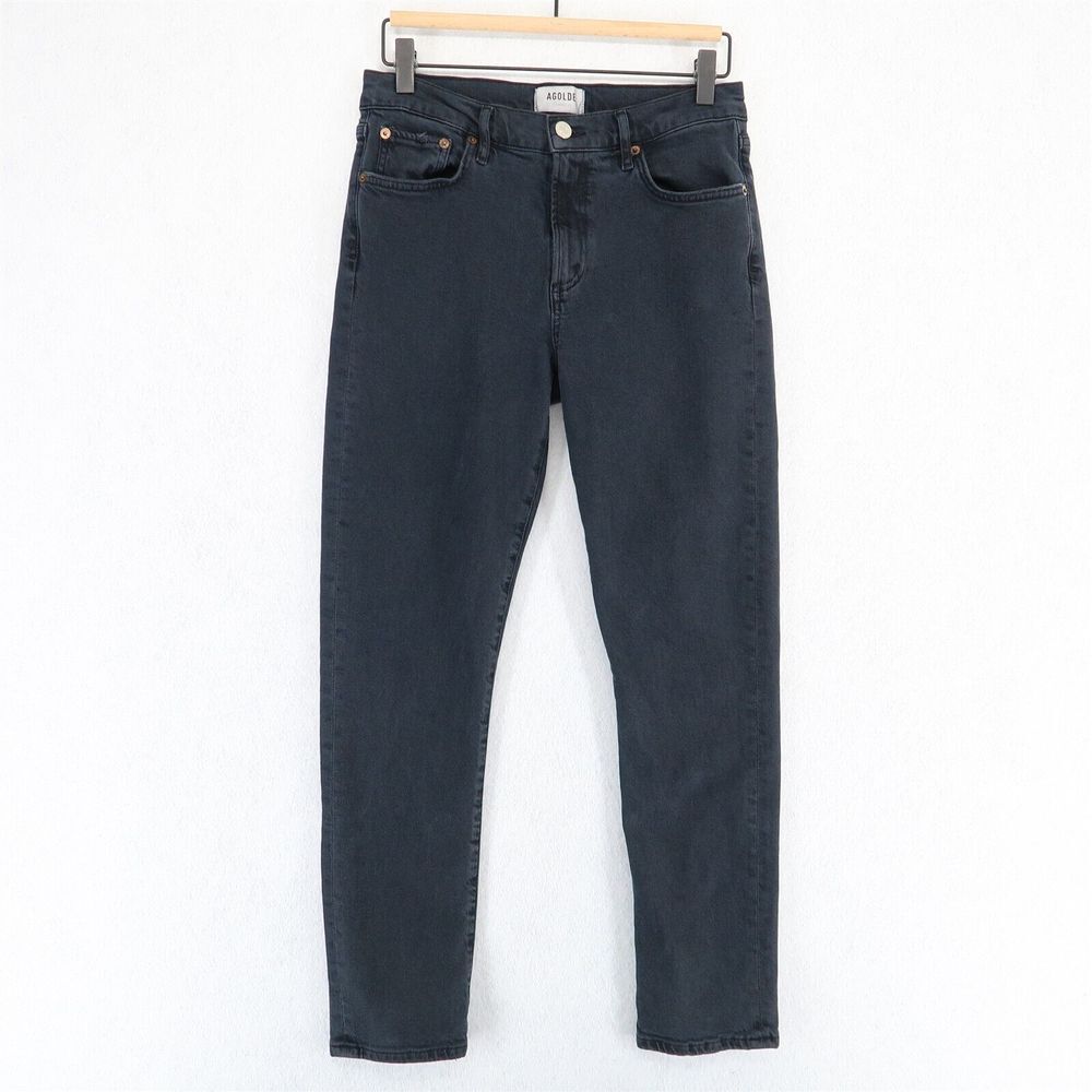 AGOLDE Toni Mid Rise Straight Jeans Womens 27 Washed Black Stretch Denim